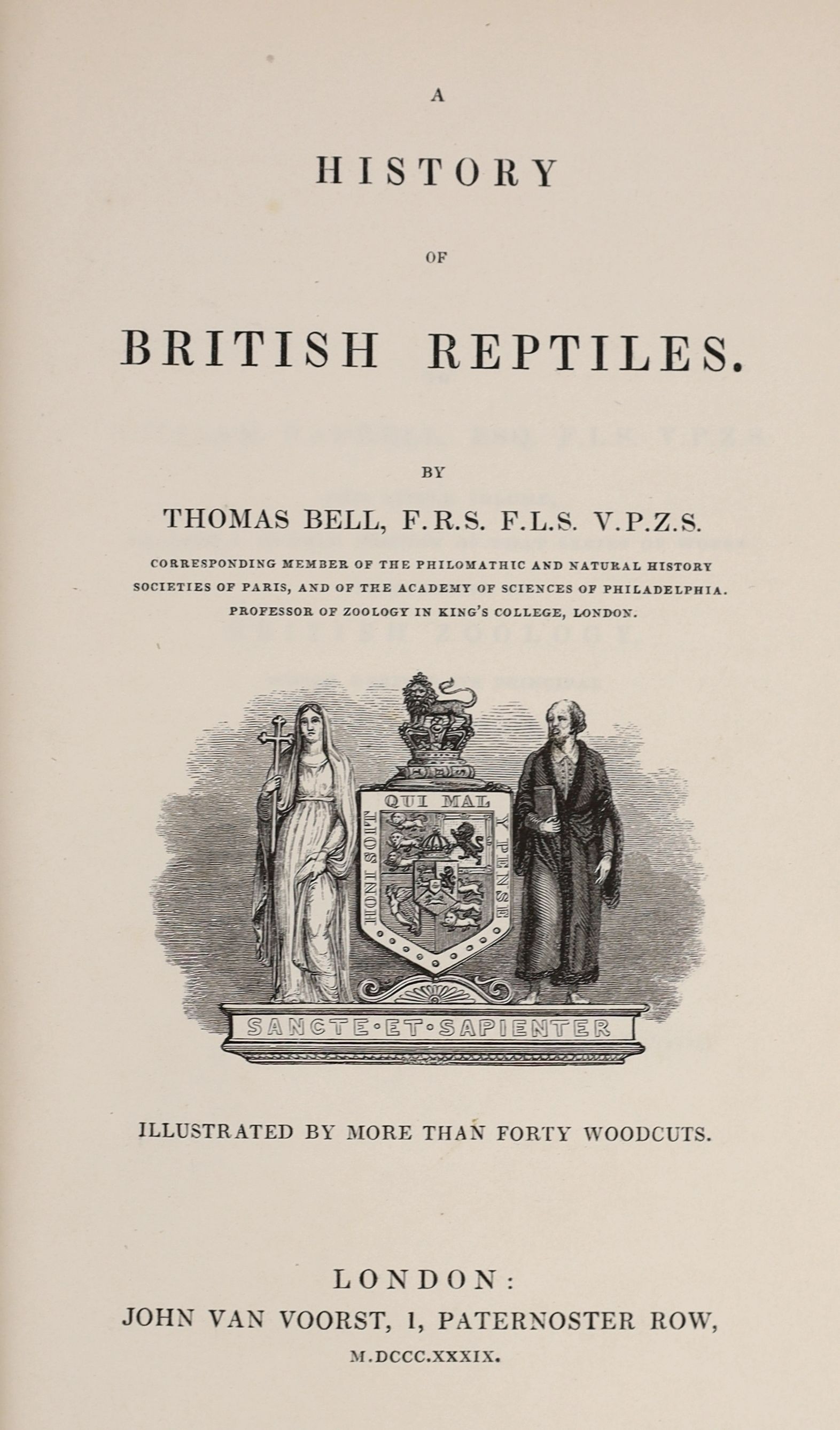 Bell, Thomas - A History of British Quadrupeds, including the Cetacea, 8vo, calf, John van Voorst, London, 1837 and A History of British Reptiles, 8vo, uniformly bound, John van Voorst, London, 1839 (2)